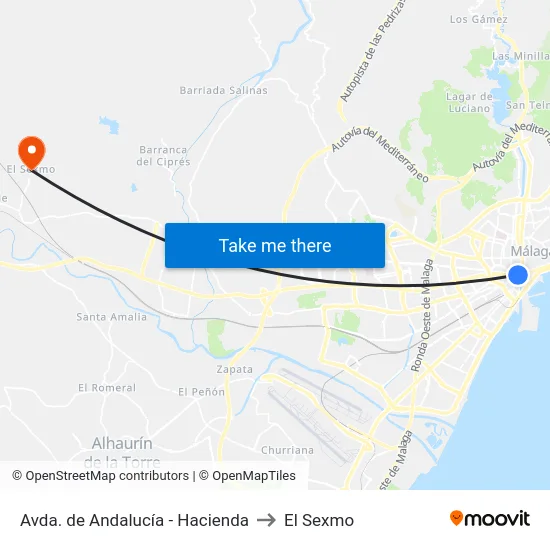 Avda. de Andalucía - Hacienda to El Sexmo map