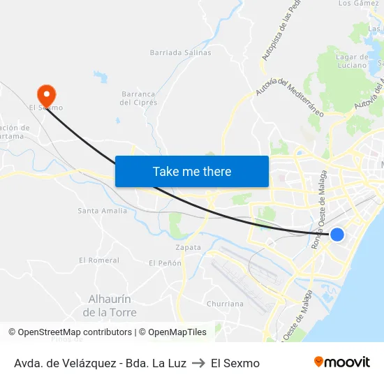 Avda. de Velázquez - Bda. La Luz to El Sexmo map