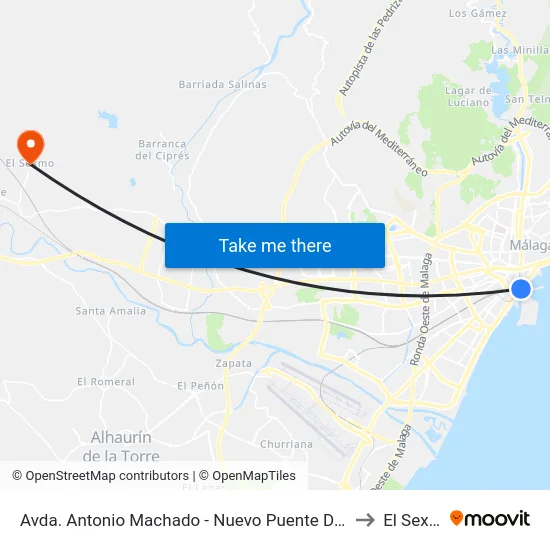Avda. Antonio Machado - Nuevo Puente Del Carmen to El Sexmo map