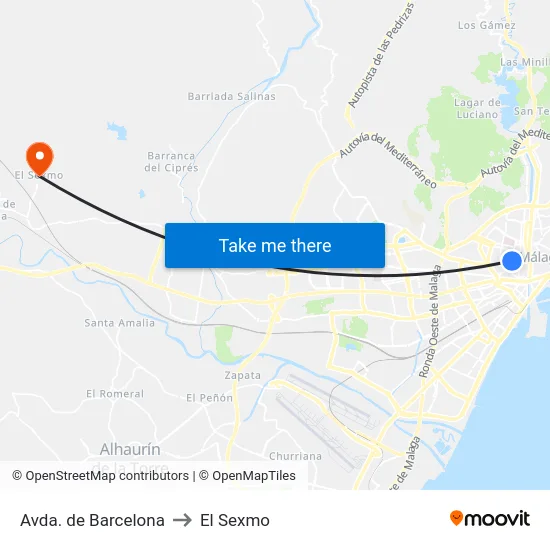 Avda. de Barcelona to El Sexmo map
