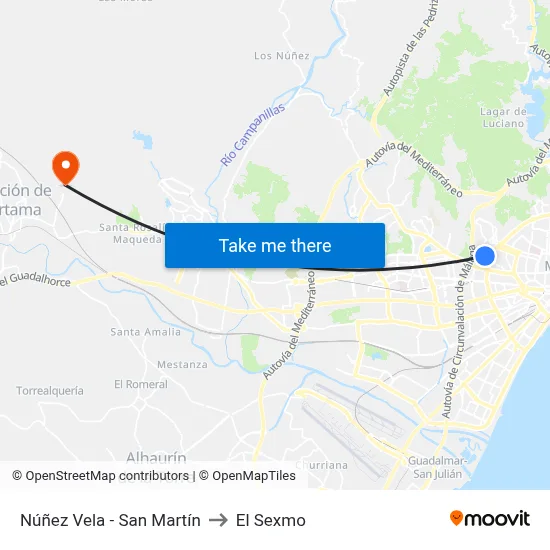 Núñez Vela - San Martín to El Sexmo map