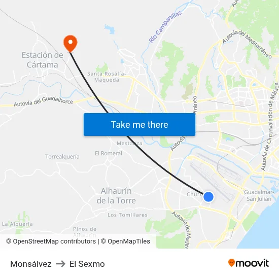 Monsálvez to El Sexmo map