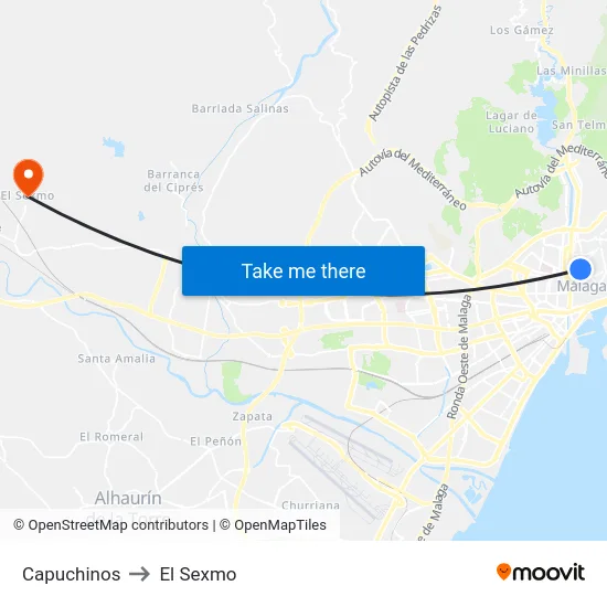 Capuchinos to El Sexmo map