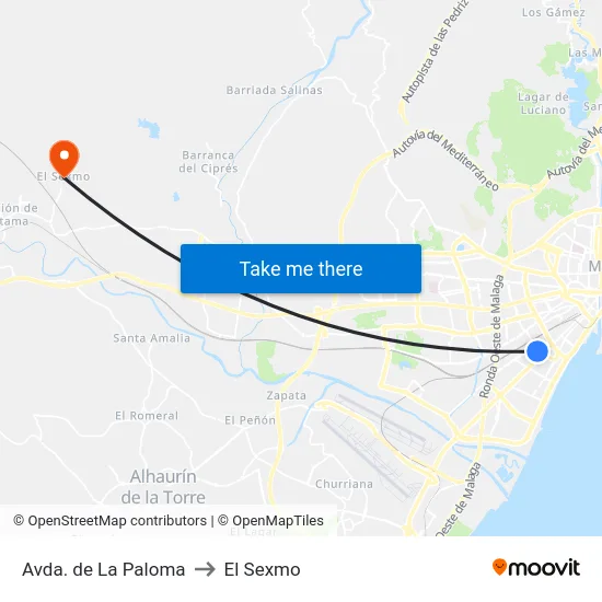 Avda. de La Paloma to El Sexmo map