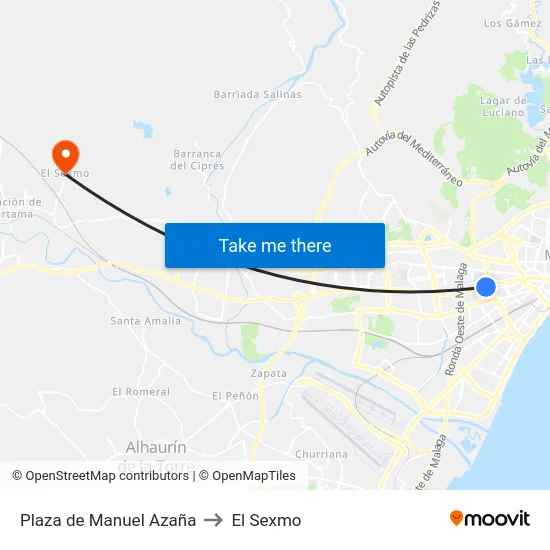 Plaza de Manuel Azaña to El Sexmo map