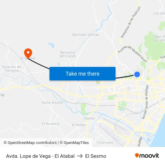 Avda. Lope de Vega - El Atabal to El Sexmo map