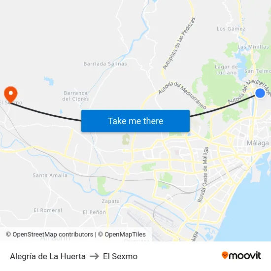 Alegría de La Huerta to El Sexmo map