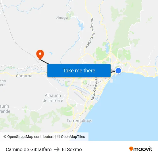 Camino de Gibralfaro to El Sexmo map