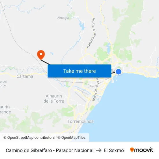 Camino de Gibralfaro - Parador Nacional to El Sexmo map