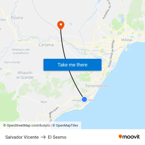 Salvador Vicente to El Sexmo map