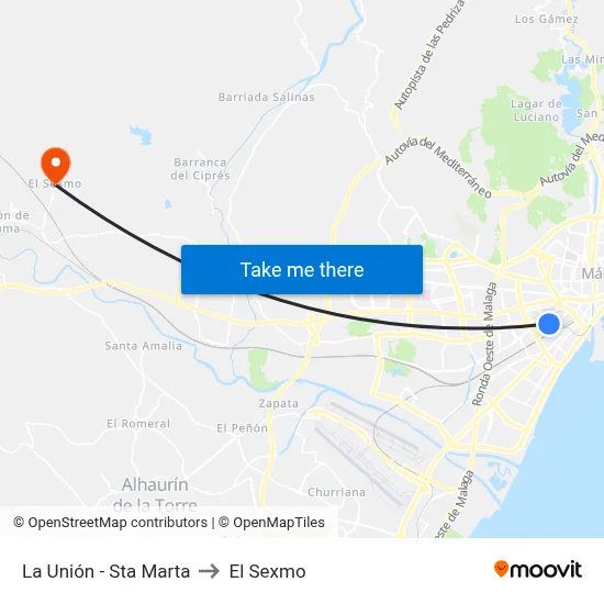 La Unión - Sta Marta to El Sexmo map