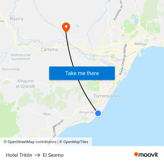 Hotel Tritón to El Sexmo map