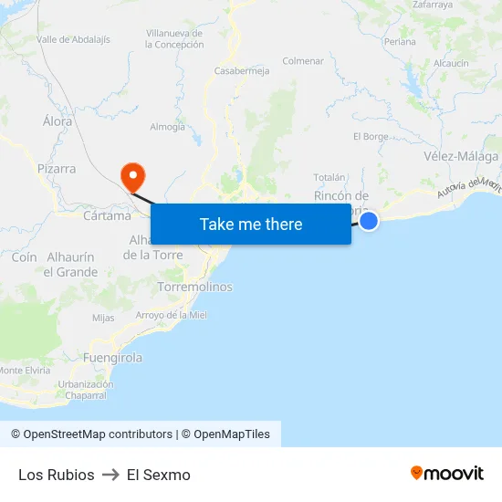 Los Rubios to El Sexmo map