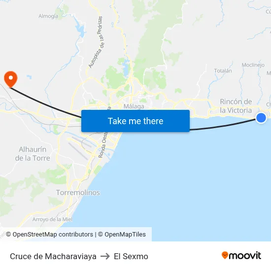Cruce de Macharaviaya to El Sexmo map