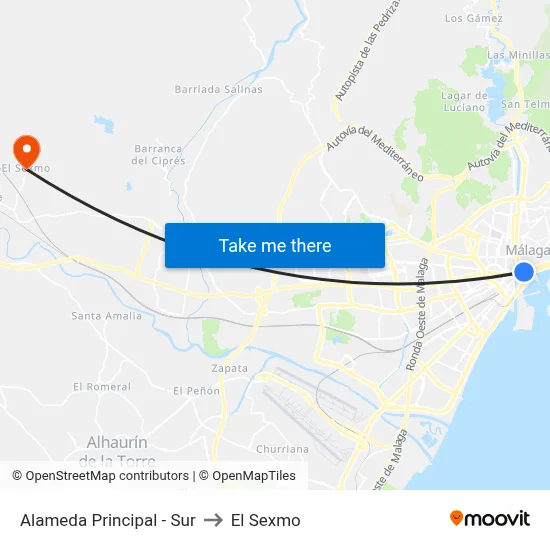 Alameda Principal - Sur to El Sexmo map