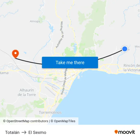 Totalán to El Sexmo map