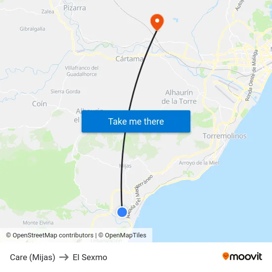 Care (Mijas) to El Sexmo map