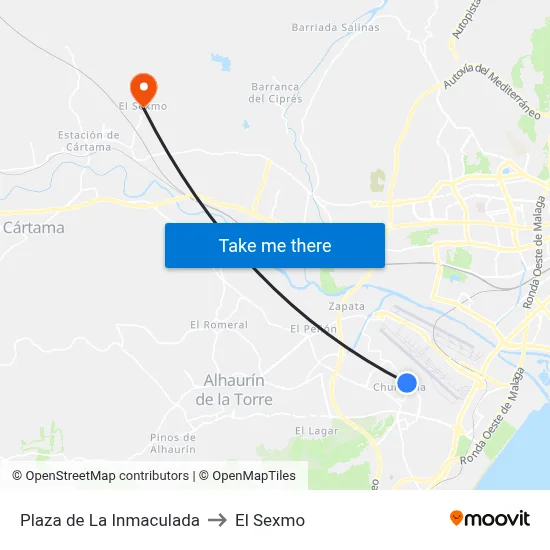 Plaza de La Inmaculada to El Sexmo map