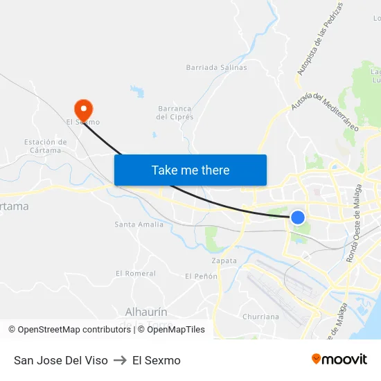 San Jose Del Viso to El Sexmo map