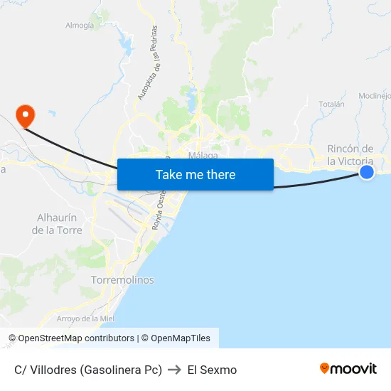 C/ Villodres (Gasolinera Pc) to El Sexmo map