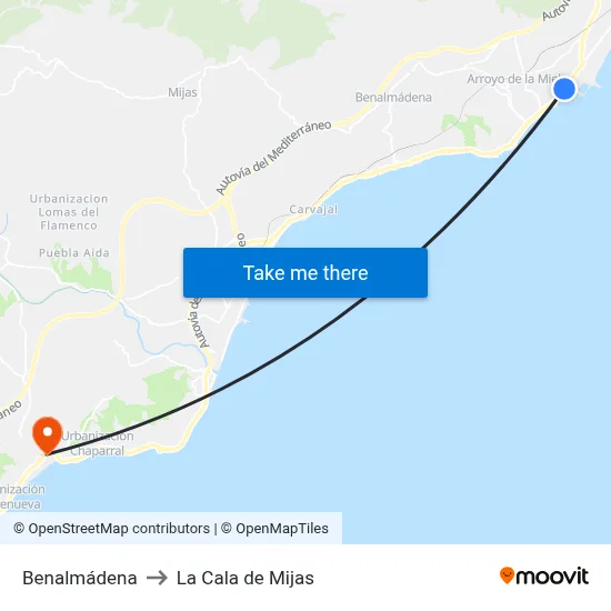 Benalmádena to La Cala de Mijas map