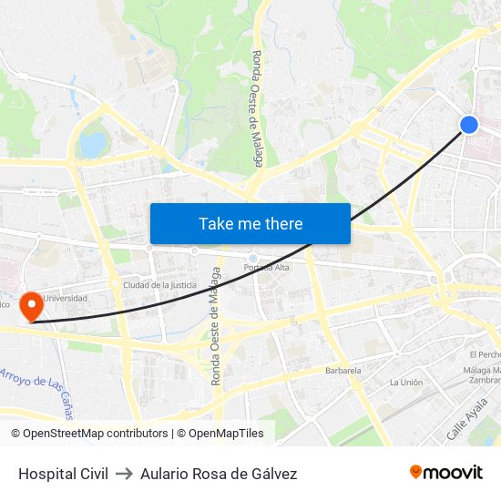 Hospital Civil to Aulario Rosa de Gálvez map