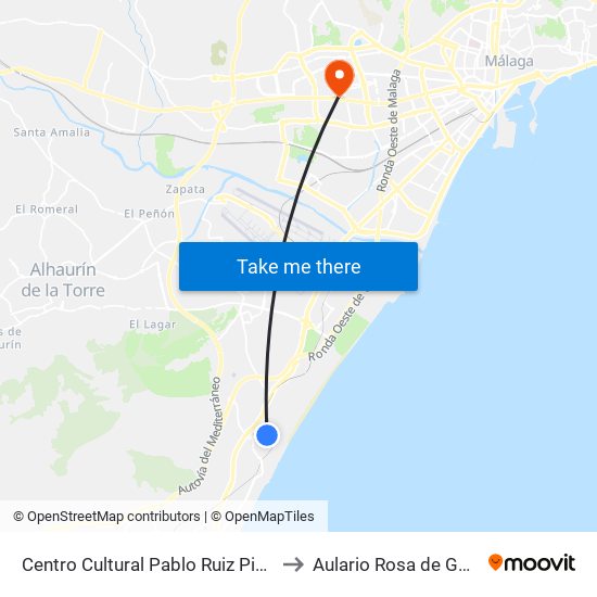 Centro Cultural Pablo Ruiz Picasso to Aulario Rosa de Gálvez map