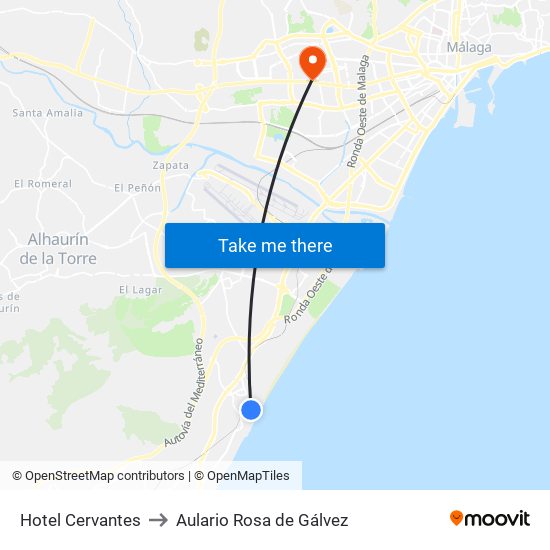 Hotel Cervantes to Aulario Rosa de Gálvez map