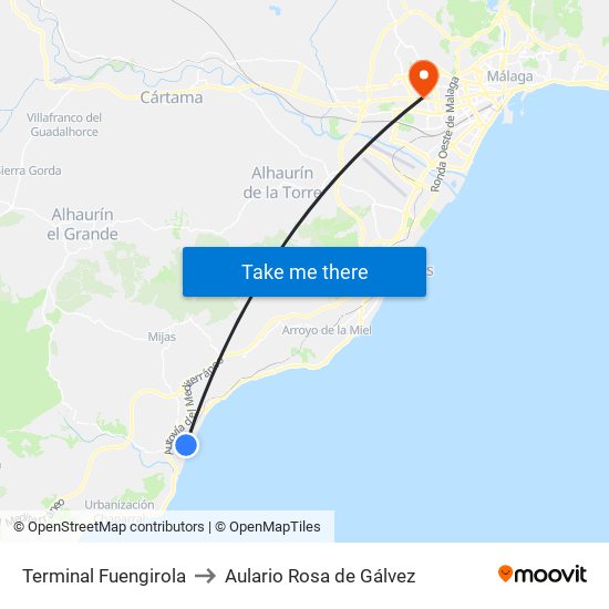 Terminal Fuengirola to Aulario Rosa de Gálvez map