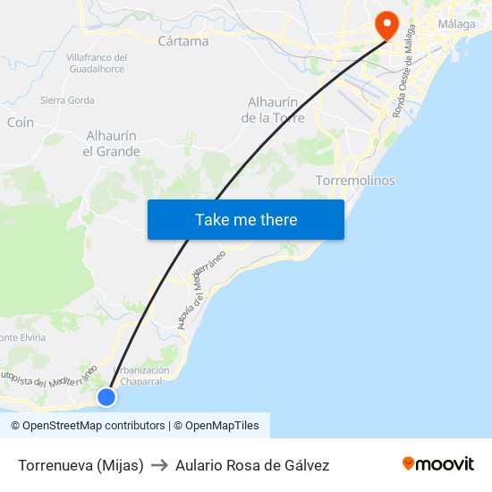 Torrenueva (Mijas) to Aulario Rosa de Gálvez map