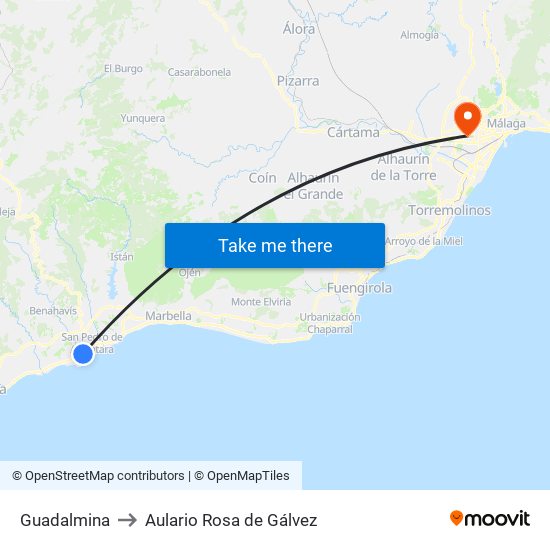 Guadalmina to Aulario Rosa de Gálvez map