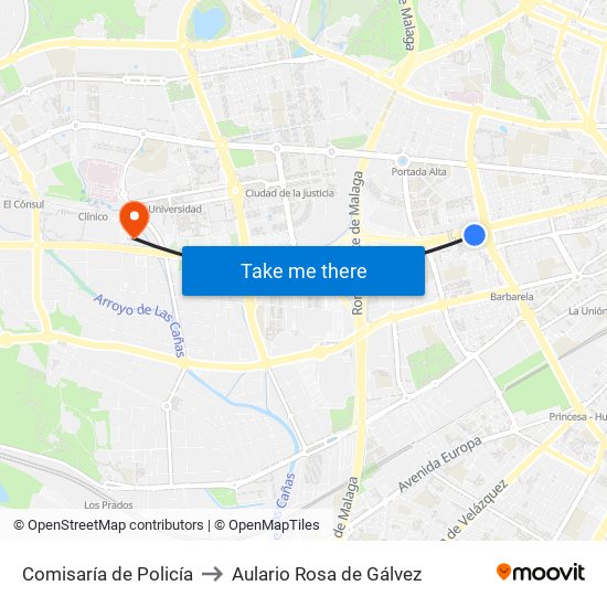 Comisaría de Policía to Aulario Rosa de Gálvez map
