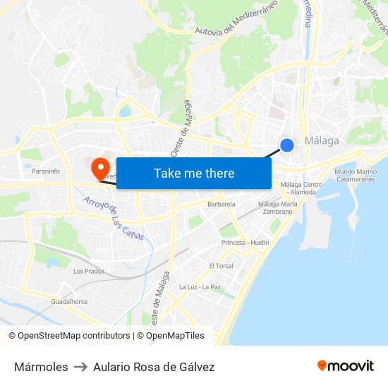 Mármoles to Aulario Rosa de Gálvez map