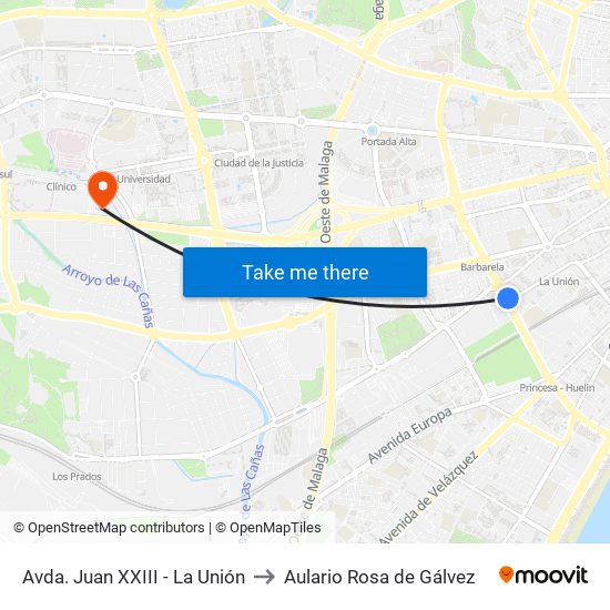 Avda. Juan XXIII - La Unión to Aulario Rosa de Gálvez map