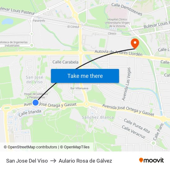 San Jose Del Viso to Aulario Rosa de Gálvez map