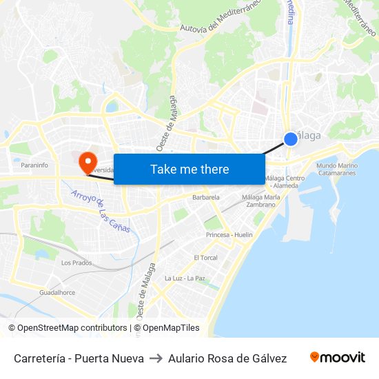 Carretería - Puerta Nueva to Aulario Rosa de Gálvez map