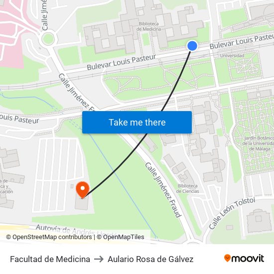 Facultad de Medicina to Aulario Rosa de Gálvez map