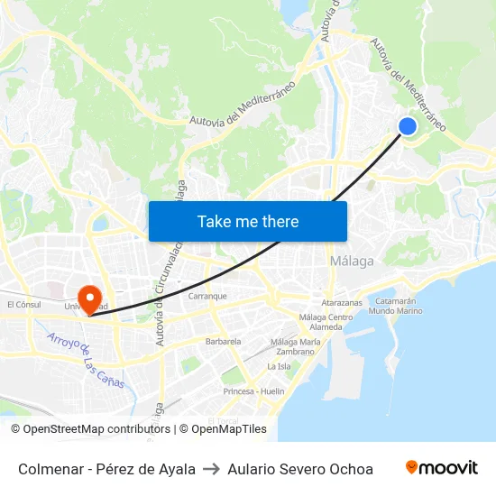 Colmenar - Pérez de Ayala to Aulario Severo Ochoa map