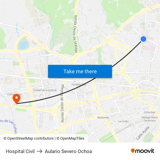 Hospital Civil to Aulario Severo Ochoa map