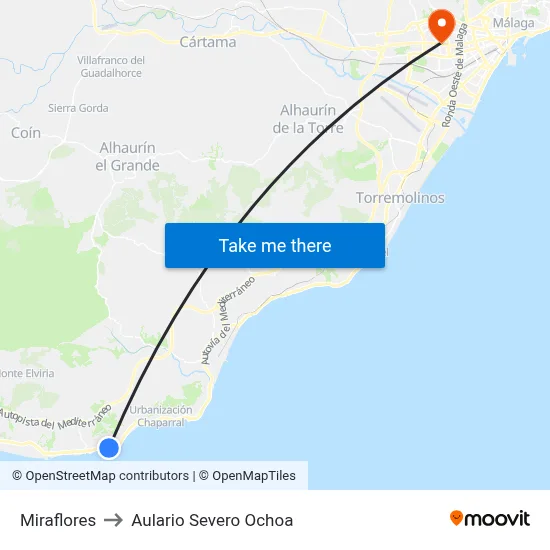 Miraflores to Aulario Severo Ochoa map