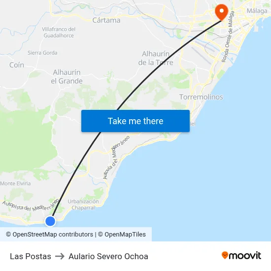 Las Postas to Aulario Severo Ochoa map