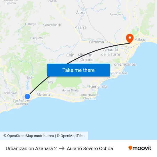 Urbanizacion Azahara 2 to Aulario Severo Ochoa map