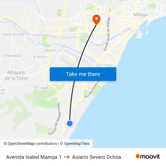 Avenida Isabel Manoja 1 to Aulario Severo Ochoa map