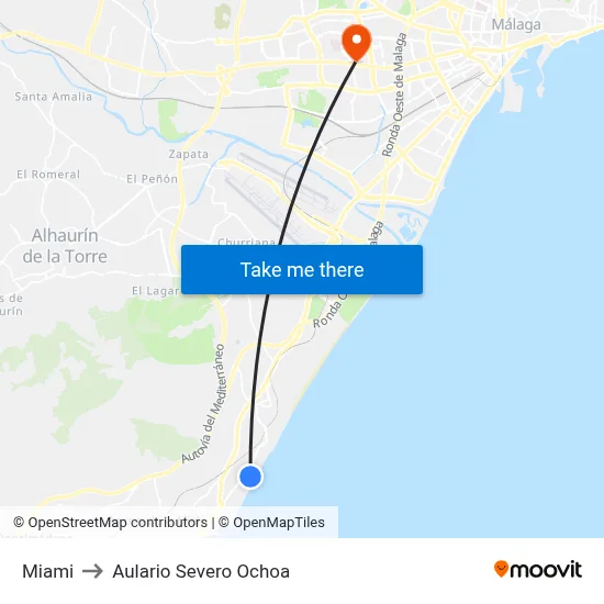 Miami to Aulario Severo Ochoa map