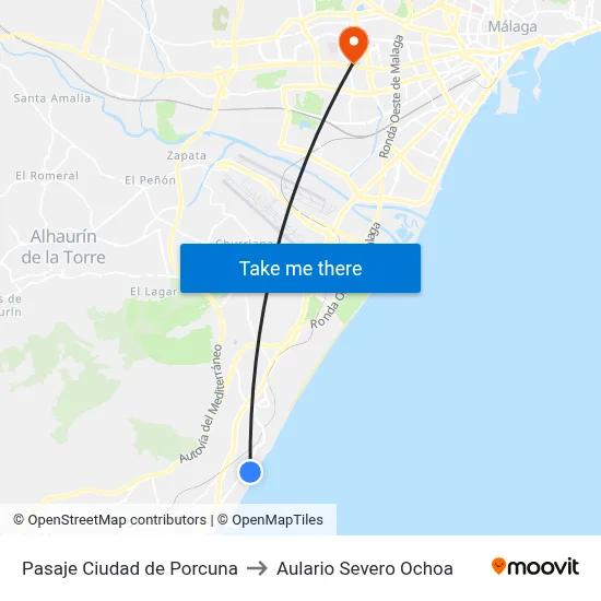 Pasaje Ciudad de Porcuna to Aulario Severo Ochoa map