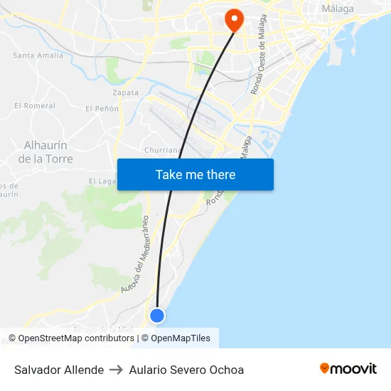 Salvador Allende to Aulario Severo Ochoa map