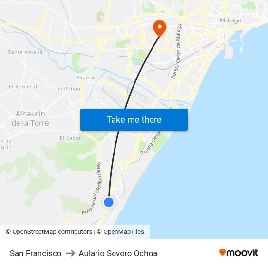 San Francisco to Aulario Severo Ochoa map