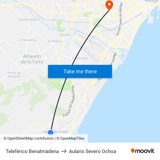 Teleférico Benalmádena to Aulario Severo Ochoa map