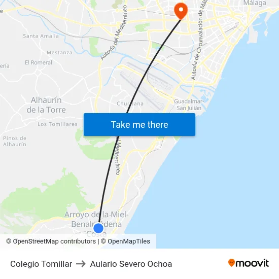 Colegio Tomillar to Aulario Severo Ochoa map
