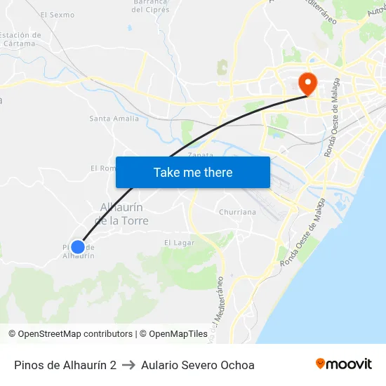 Pinos de Alhaurín 2 to Aulario Severo Ochoa map